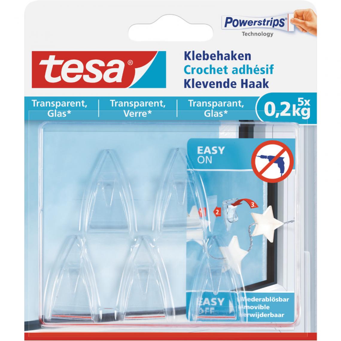Tesa - tesa Powerstrips Crochet adhésif pour verre, transparent () - Visserie