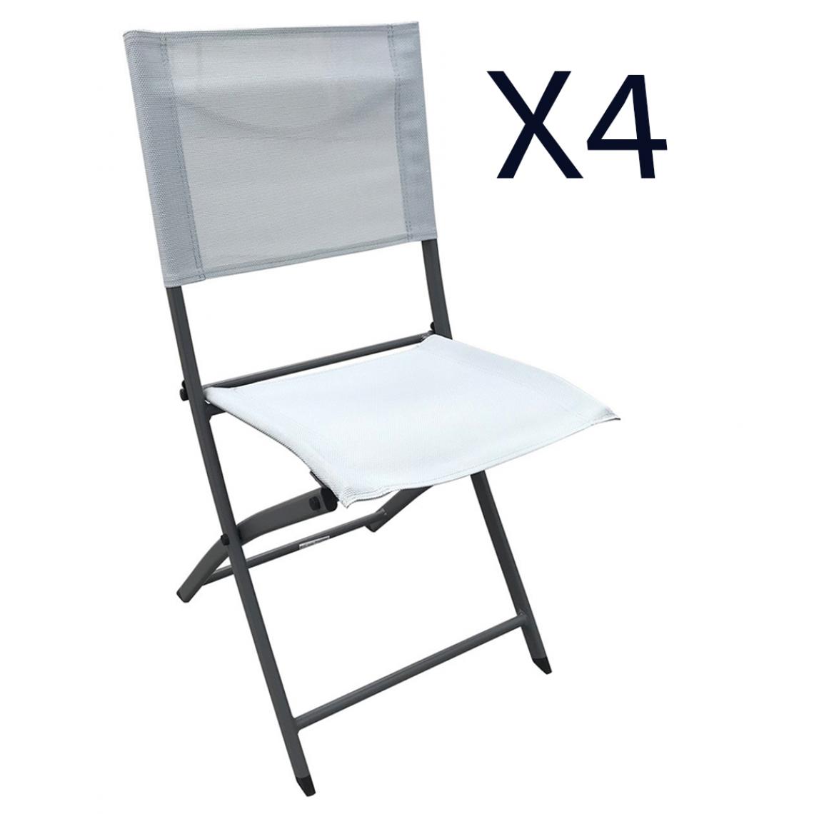 Pegane - Lot de 4 chaises pliante en acier et de textilène coloris gris clair - Longueur 38.5 x Profondeur 50 x Hauteur 84 cm - Chaises de jardin