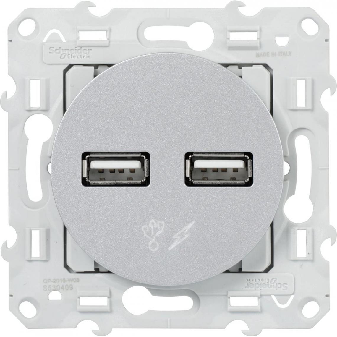 Schneider Electric - Double chargeur USB 2.1A 5V aluminium Odace - Interrupteurs et prises en saillie