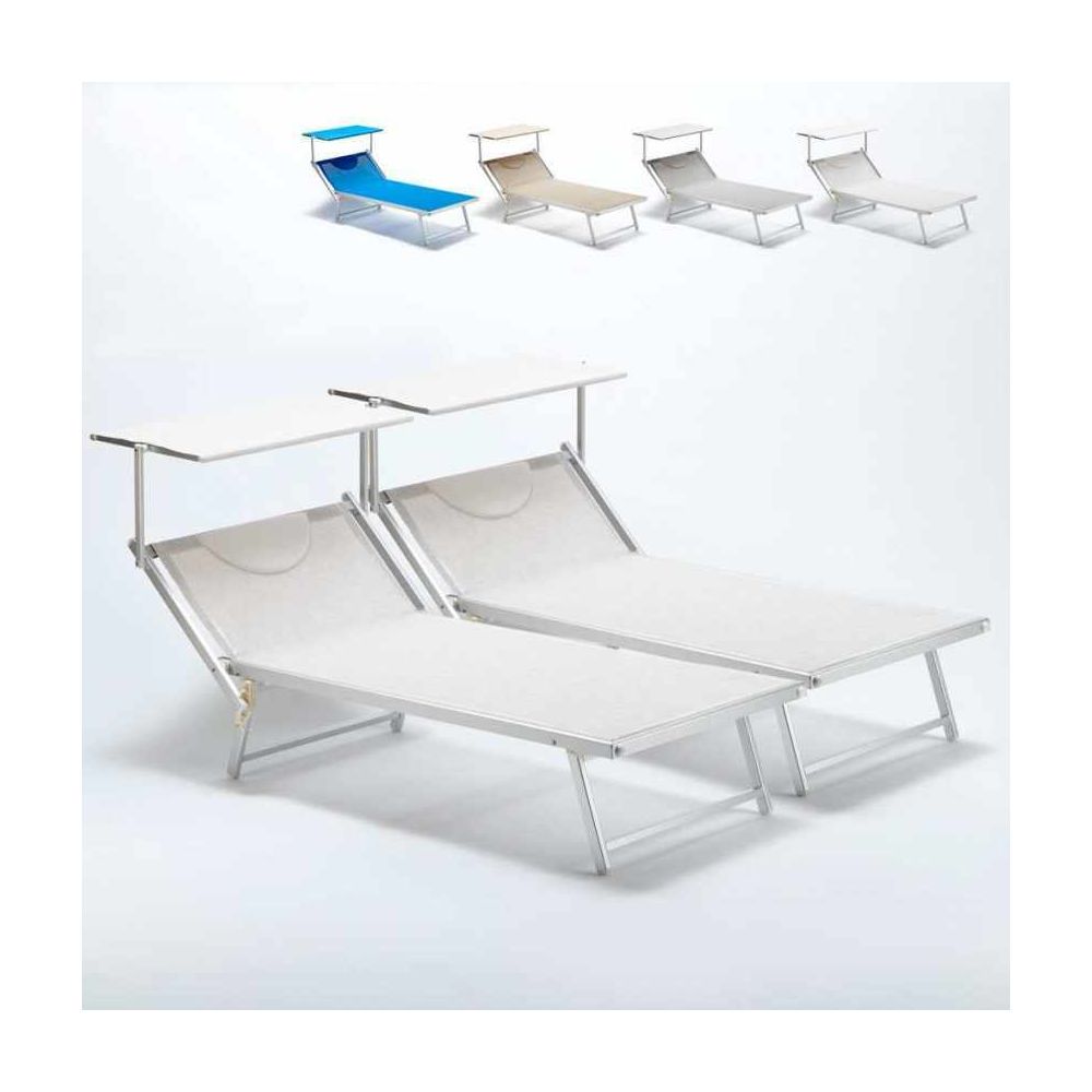 Beach And Garden Design - 2 Bain de soleil Xxl professionnels chaises longue piscine transat aluminium Italia Extralarge, Couleur: Blanc - Transats, chaises longues