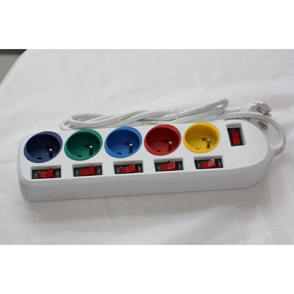 Esperanza - Multiprise - rallonge prise Electrique - Bloc prises couleur - 5 prises - interrupteur individuellement 10A-250V - Enrouleur électrique