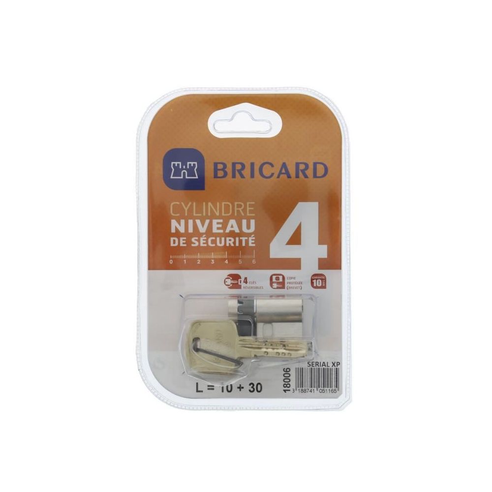 Bricard - BRICARD SERIAL XP 18006 Demi-cylindre 10+30 mm nickelé niveau de sécurité 4 - Cylindre de porte