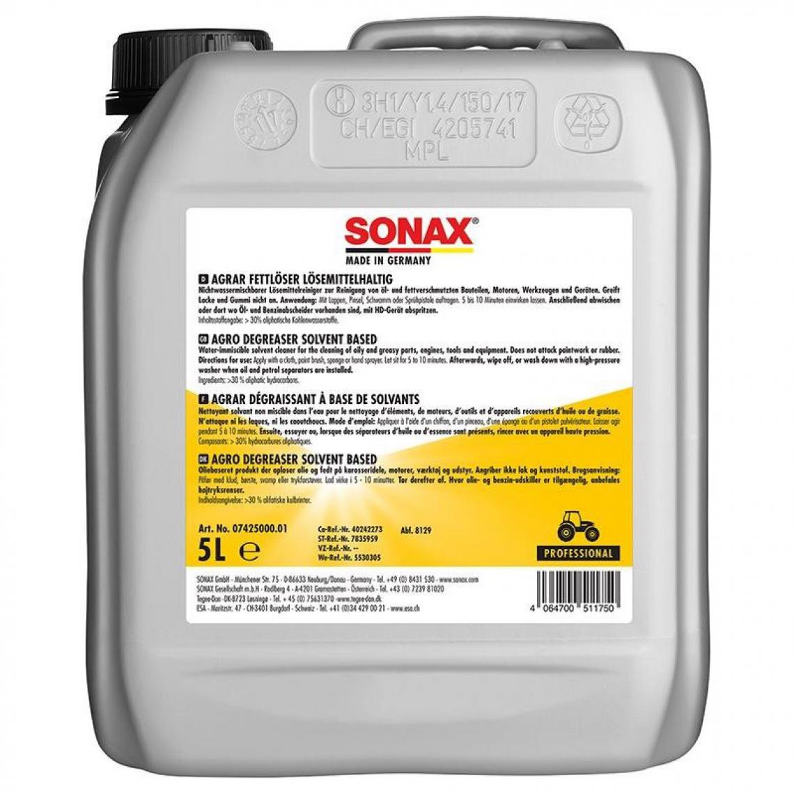 marque generique - Dégraissant à base de solvant - SONAX AGRAR 5 l - Colle & adhésif