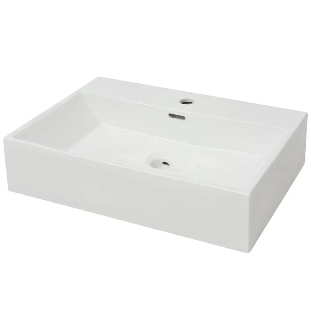 marque generique - Icaverne - Lavabos ligne Vasque avec trou de robinet en céramique Blanc 60,5x42,5x14,5cm - Lavabo