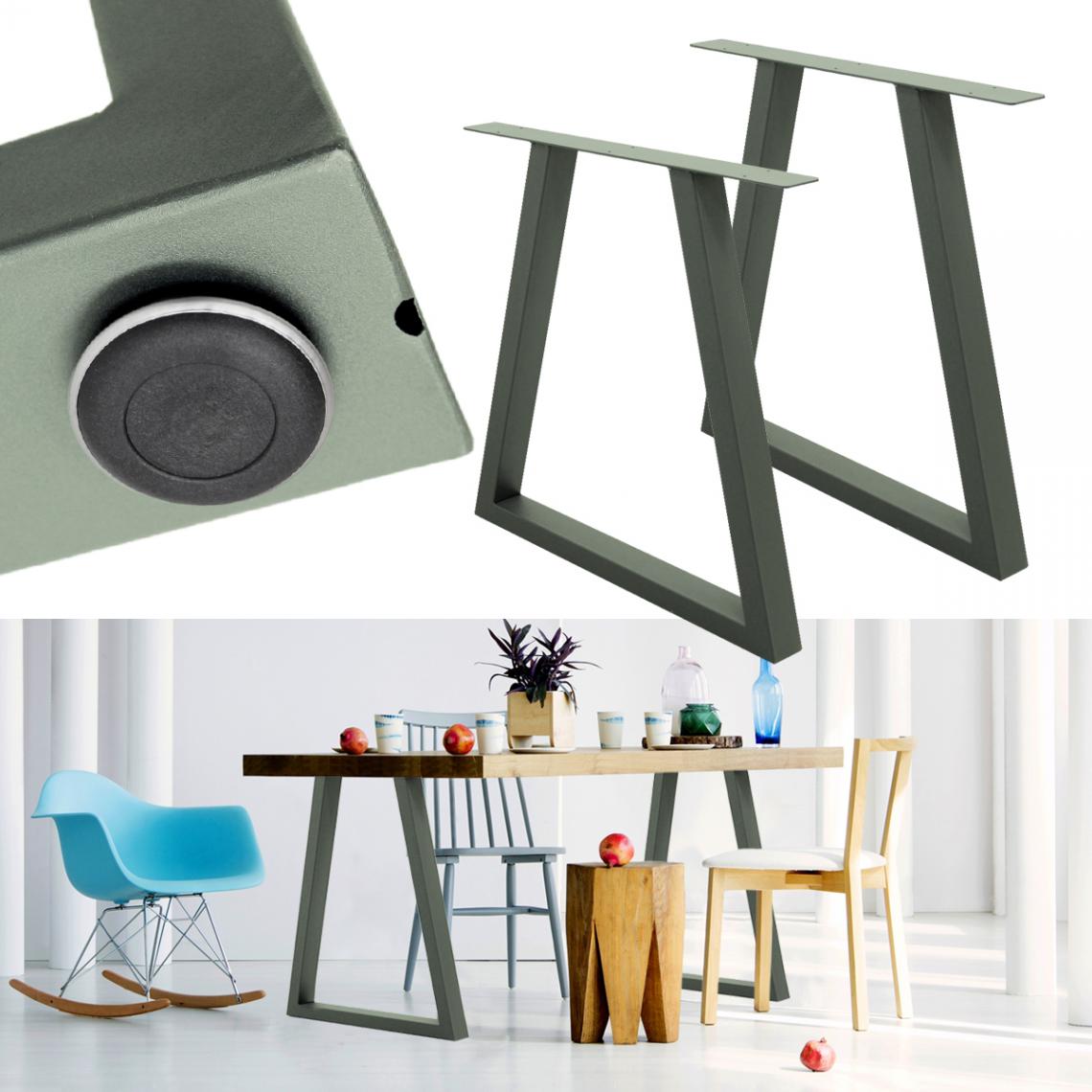 Ecd Germany - 2x Pieds de table en acier gris pierre 60x72 cm support trapéze style industriel - Pieds & roulettes pour meuble
