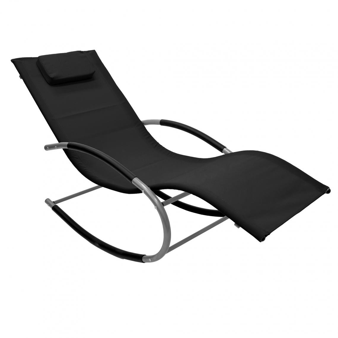 ML-Design - Chaise longue bain de soleil à bascule noir appui-tête en acier / polyester - Transats, chaises longues