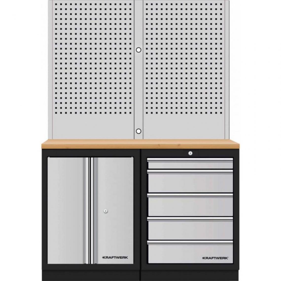 Kraftwerk - Meuble modulaire combinaison murale perforée en 2 parties multiplex de hêtre 5 tiroirs Kraftwerk - Enclumes, étaux