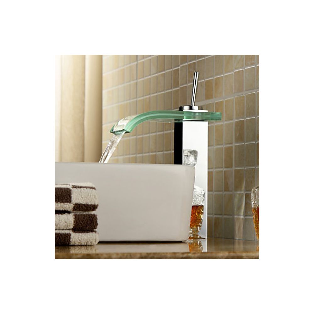 Lookshop - Robinet lavabo à bec en verre incurvé, avec jet à effet de cascade, design contemporain - Robinet de lavabo