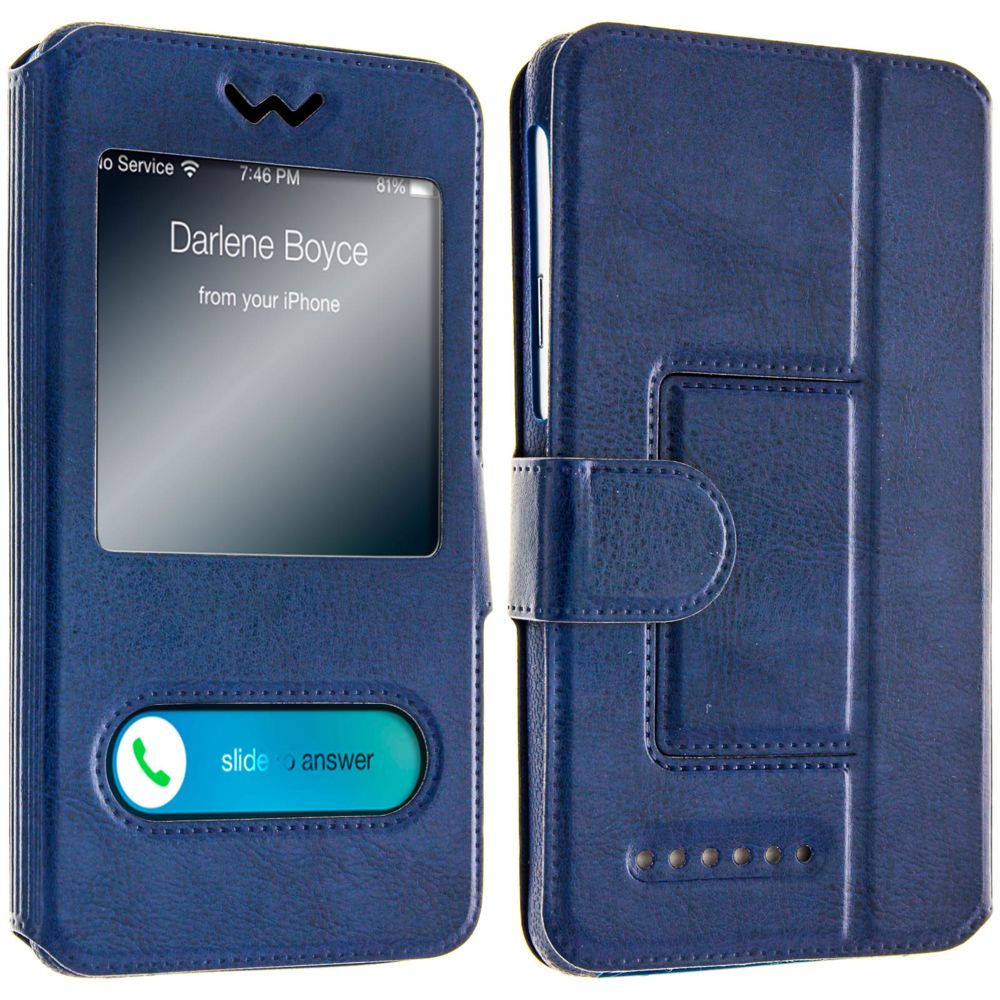 Avizar - Étui Smartphones : Longueur entre 139 mm et 144 mm double fenêtre - Bleu nuit - Coque, étui smartphone