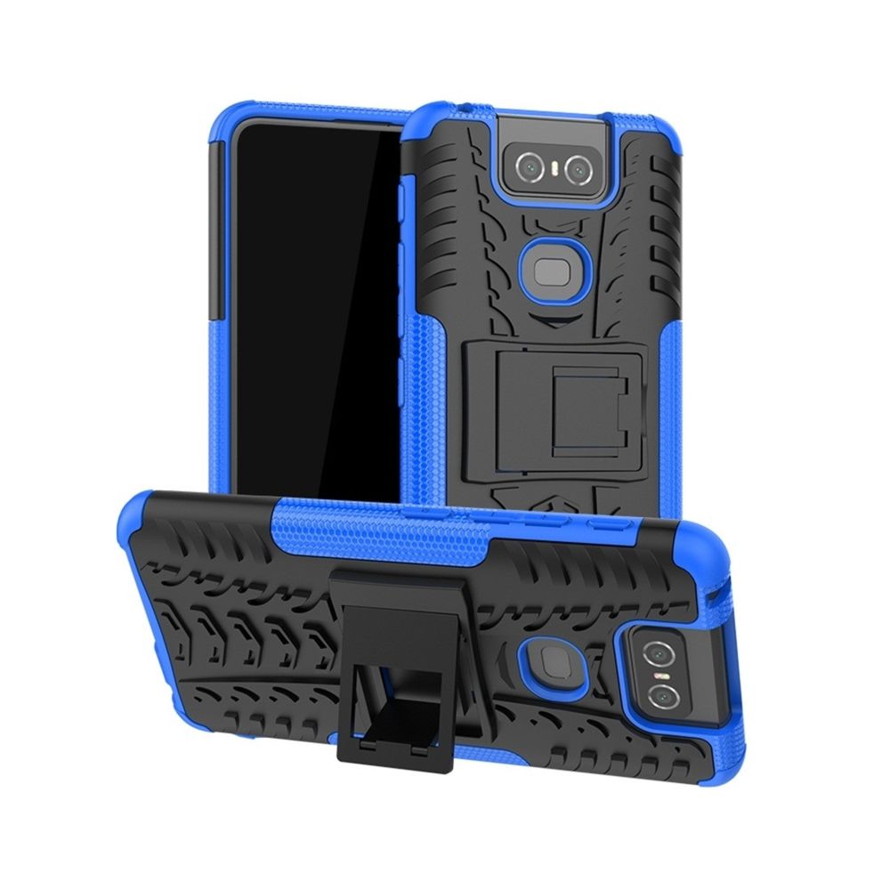 Wewoo - Pneu Texture TPU + PC Housse de protection antichoc avec support pour Asus Zenfone 6 ZS630KL Bleu - Coque, étui smartphone