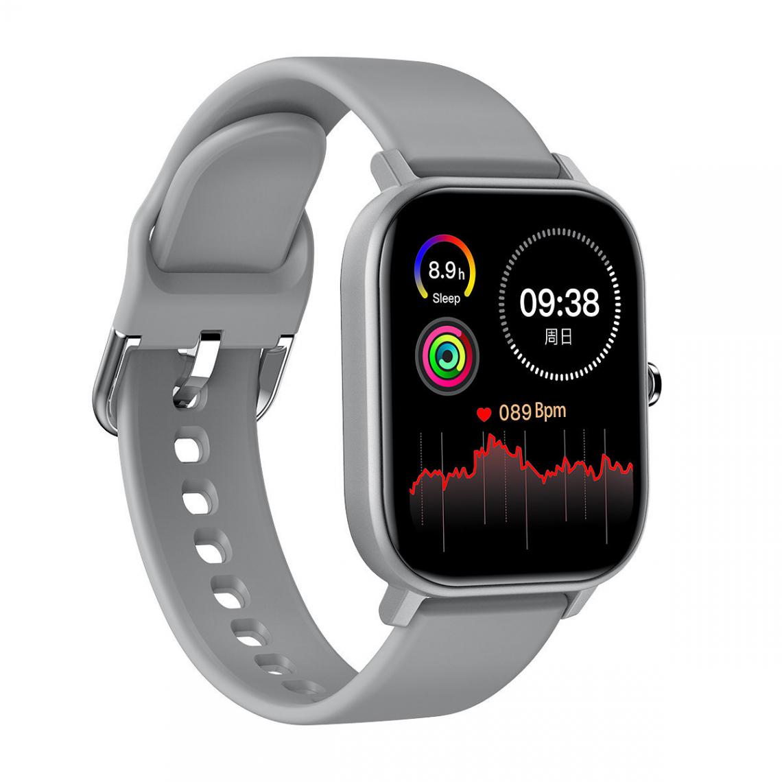 Chrono - Montre Connectée Femme Homme Smartwatch Montre Sport appelle / message rappel de pression artérielle / fréquence cardiaque fitness tracker pour Android IOS-Gris - Montre connectée