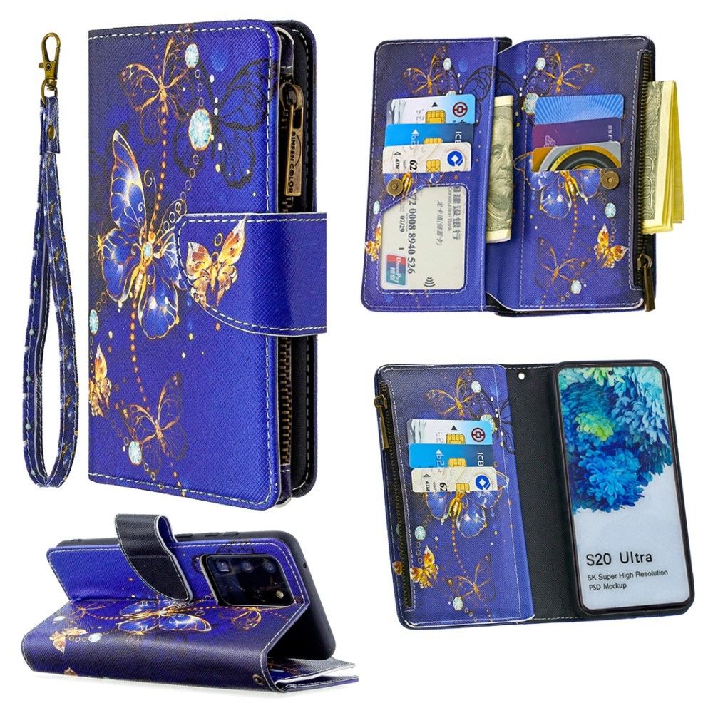 Generic - Etui en PU poche zippée à motif avec 9 porte-cartes papillon bleu pour votre Samsung Galaxy S20 Ultra - Coque, étui smartphone