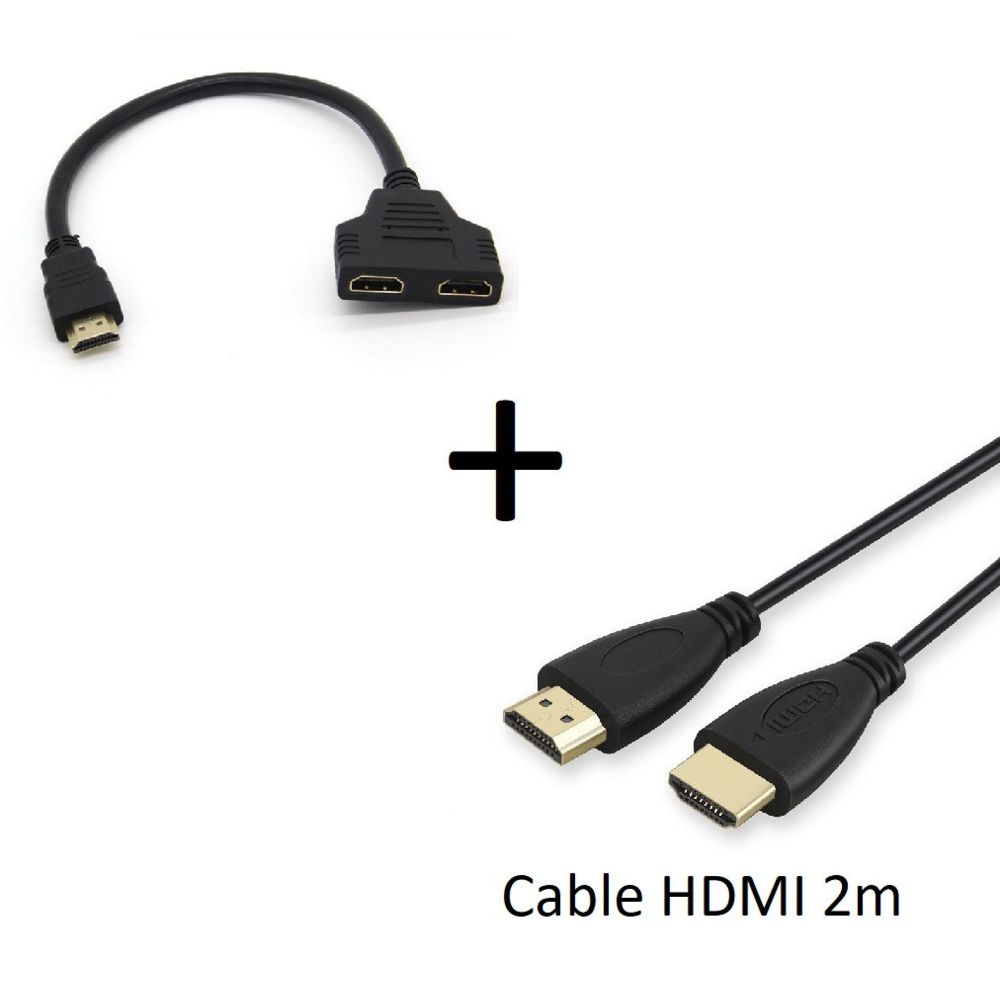 Shot - Pack HDMI pour TV TOSHIBA (Cable HDMI 2m + Adaptateur Double HDMI) Gold 3D FULL HD 4K (NOIR) - Chargeur secteur téléphone
