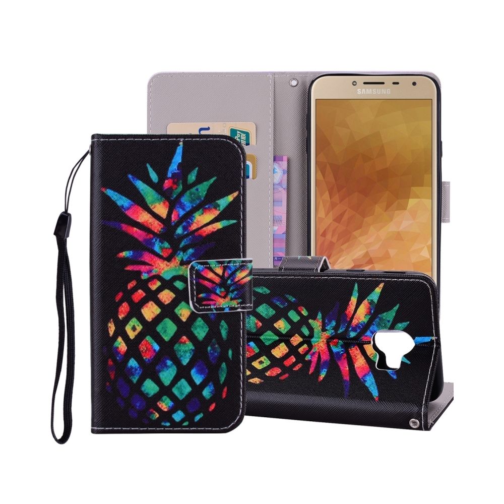 Wewoo - Housse Etui en cuir à motif horizontal à dessin coloré & ananas pour Galaxy J4 version EU 2018, avec porte-monnaie & - Coque, étui smartphone