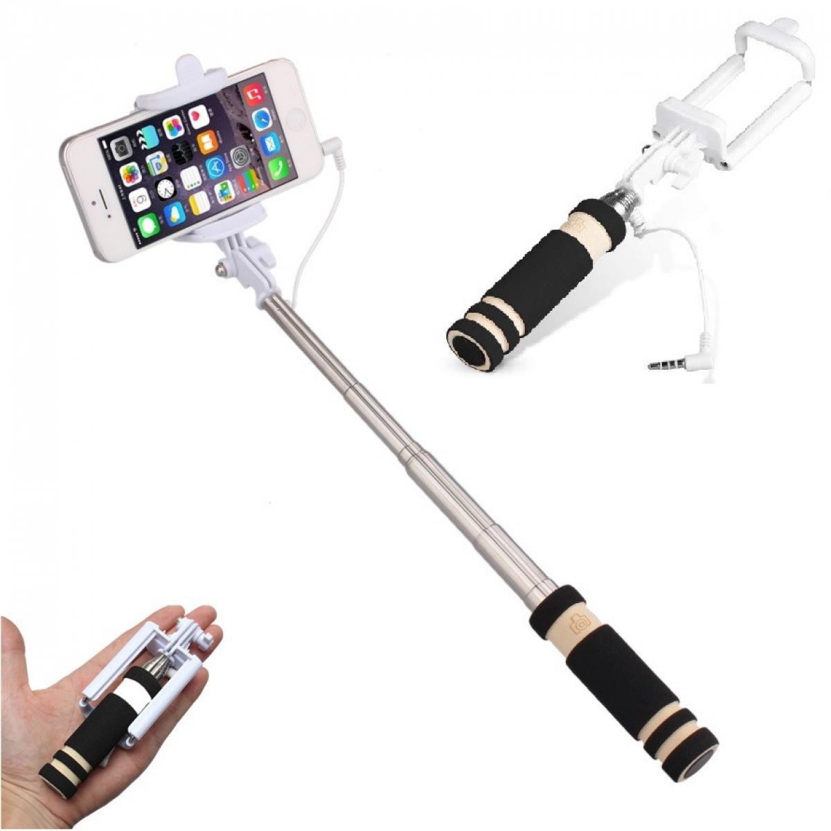 Shot - Mini Selfie Stick pour IPHONE 11 APPLE Perche IOS Reglable Bouton Photo Cable Jack Noir - Autres accessoires smartphone