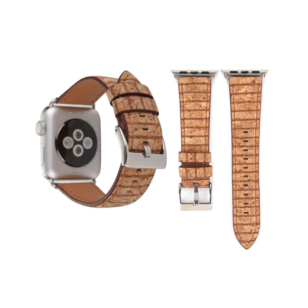 Wewoo - Bracelet pour Apple Watch Série 3 & 2 & 1 38mm Nouveau Style Wodden Texture Stripes Motif Véritable En Cuir Montre-Bracelet Bande - Accessoires Apple Watch