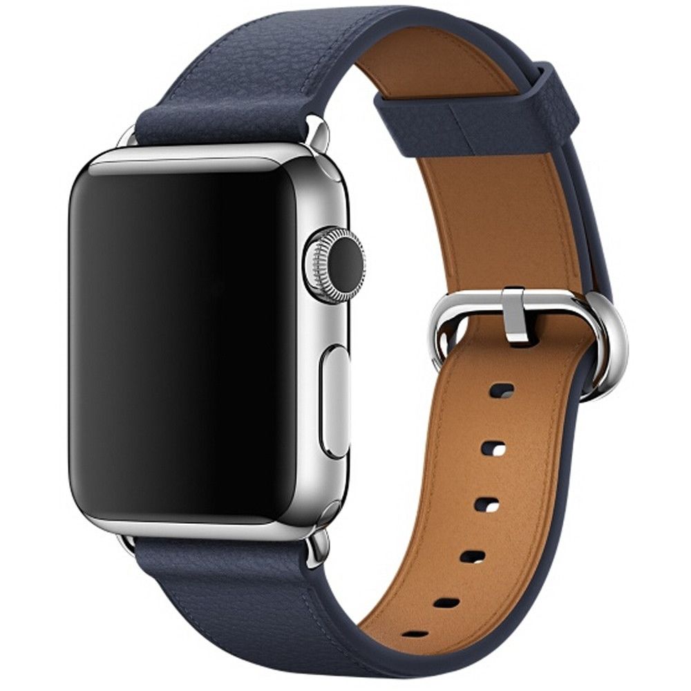 Wewoo - Bracelet en cuir avec bouton de montre classique pour Apple Watch séries 3 et 2 & 1 38 mm bleu nuit - Accessoires montres connectées