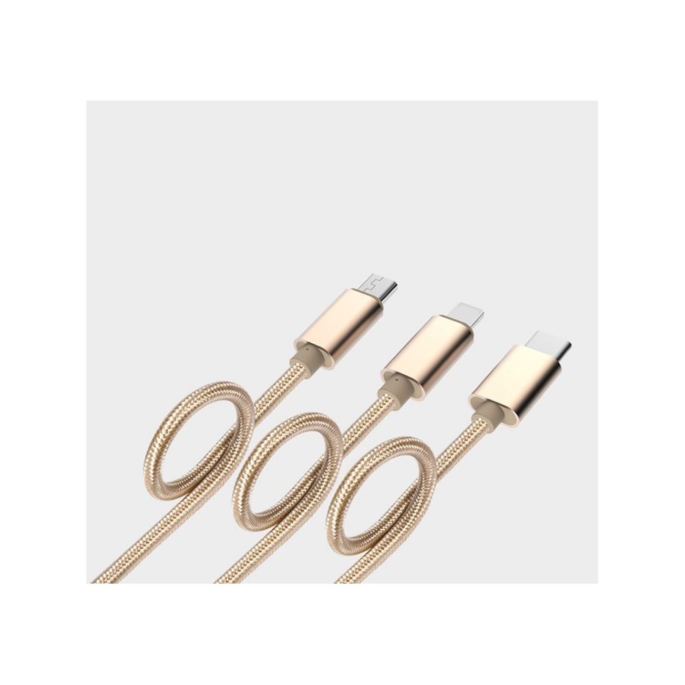 Shot - Cable 3 en 1 Pour SAMSUNG Galaxy Note 4 Android, Apple & Type C Adaptateur Micro USB Lightning 1,5m Metal Nylon (OR) - Chargeur secteur téléphone