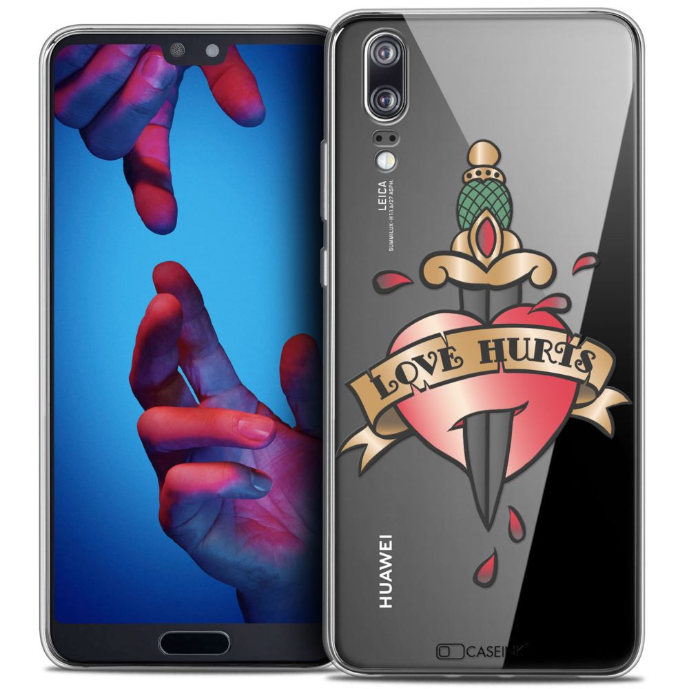 Caseink - Coque Housse Etui Huawei P20 (5.8 ) [Crystal Gel HD Collection Tatoo Lover Design Love Hurts - Souple - Ultra Fin - Imprimé en France] - Coque, étui smartphone