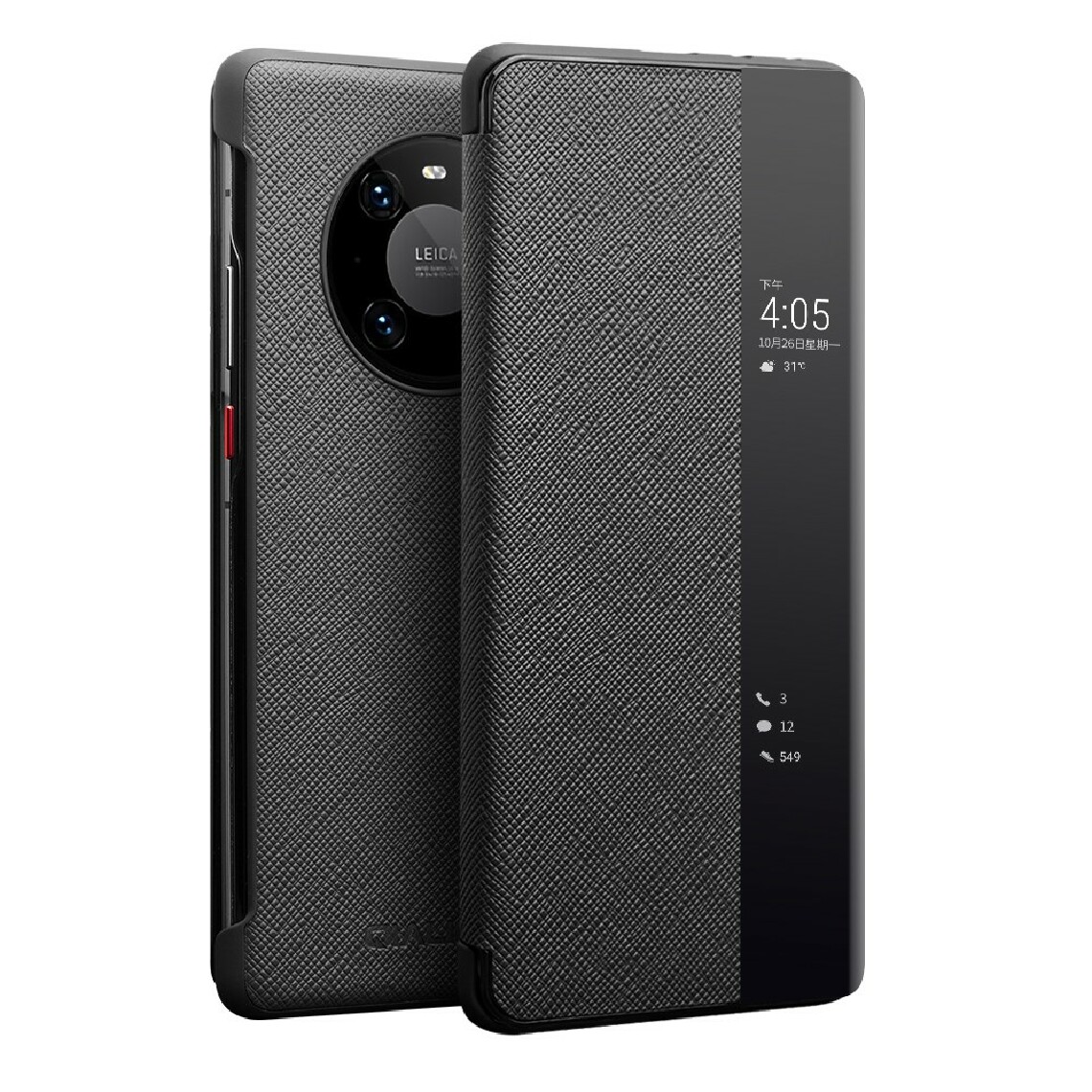 Qialino - Etui en cuir véritable avec fenêtre visuelle noir pour votre Huawei Mate 40 - Coque, étui smartphone