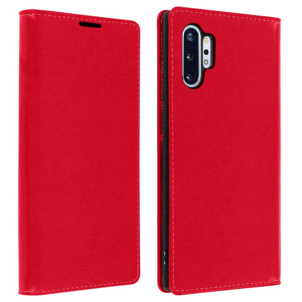 Avizar - Étui Galaxy Note 10 Plus Folio Cuir Véritable Porte cartes Support Vidéo rouge - Coque, étui smartphone