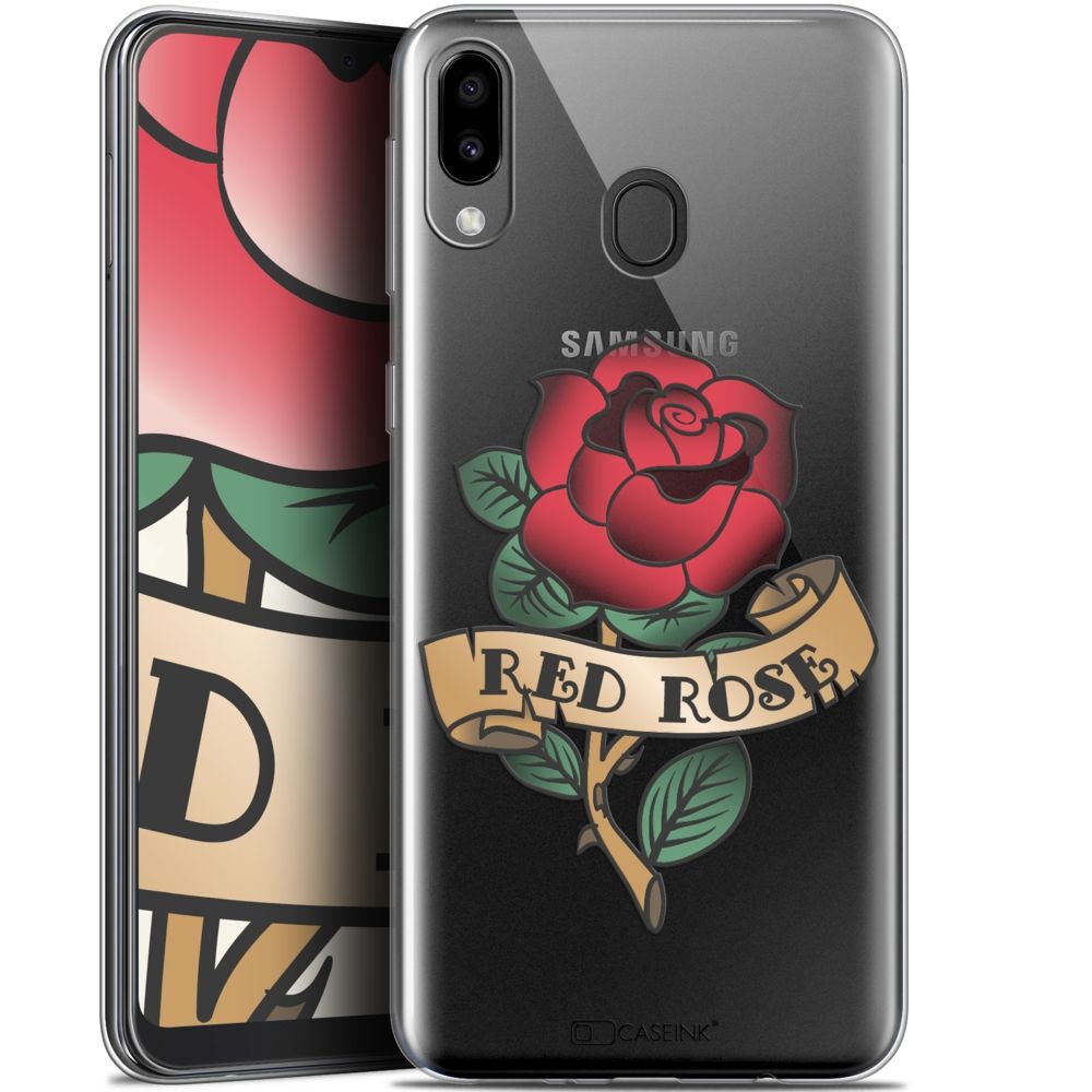 Caseink - Coque Pour Samsung Galaxy M20 (6.3 ) [Gel HD Collection Tatoo Lover Design Red Rose - Souple - Ultra Fin - Imprimé en France] - Coque, étui smartphone