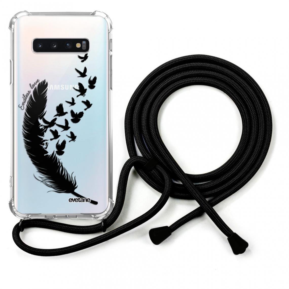 Evetane - Coque Samsung Galaxy S10 coque avec cordon transparente Plume - Coque, étui smartphone