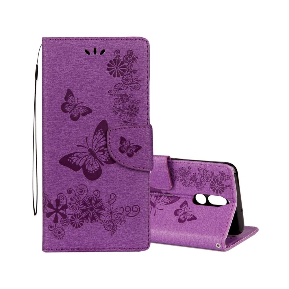 Wewoo - Housse Étui Violet pour Huawei Mate 10 Lite Vintage Floral Motif de papillon en relief flip en cuir avec fente carte et titulaire portefeuille lanière - Coque, étui smartphone
