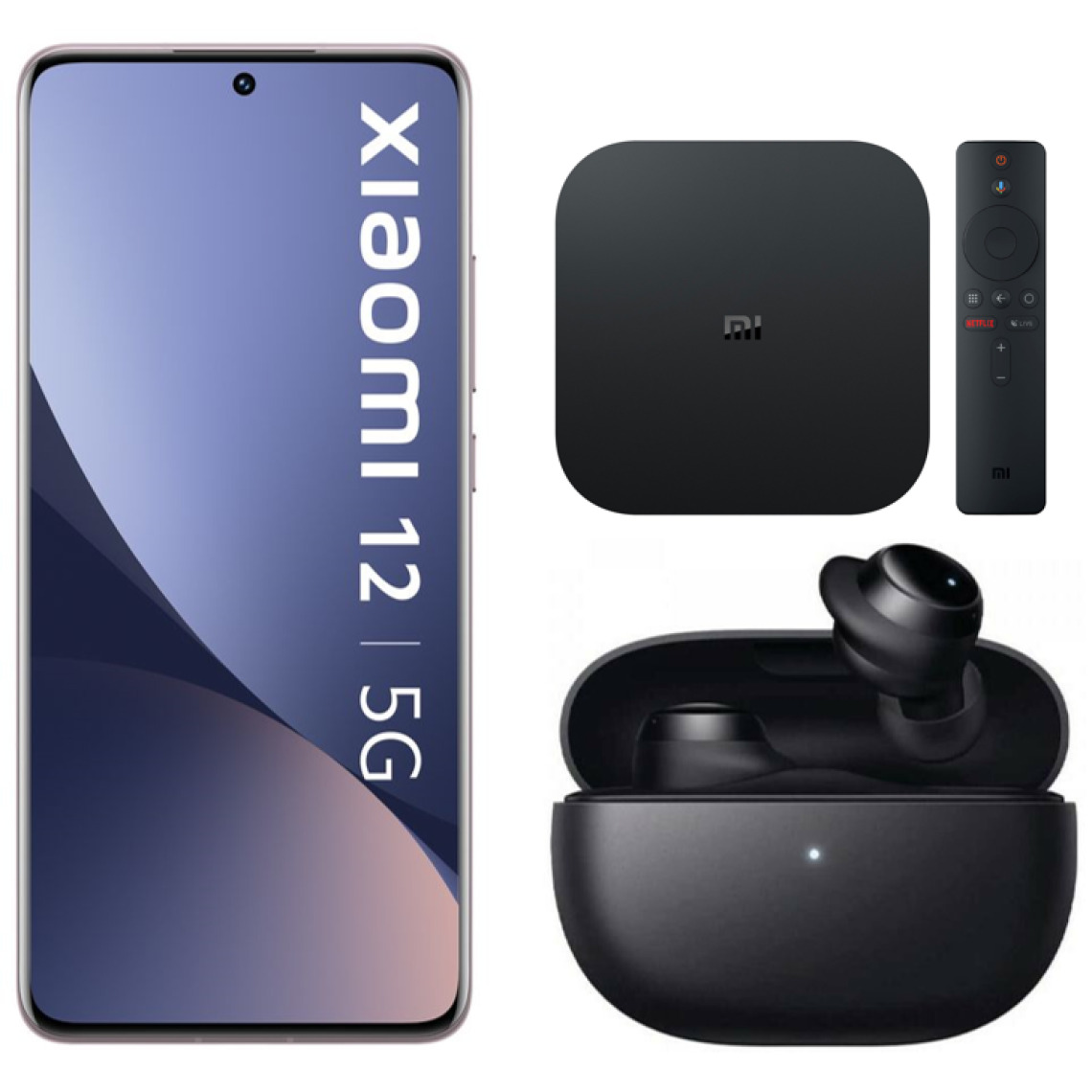 XIAOMI - 12 - 256 Go - Violet + Mi Box TV S - Passerelle multimédia 4K Android TV + Redmi Buds 3 Lite (Noir) - Smartphone Android