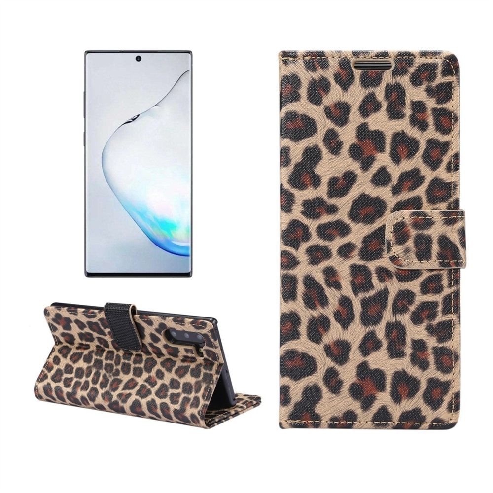 Wewoo - Housse Étui Coque à rabat horizontal en cuir avec support et fentes pour cartes à motif léopard Galaxy Note 10 Marron - Coque, étui smartphone