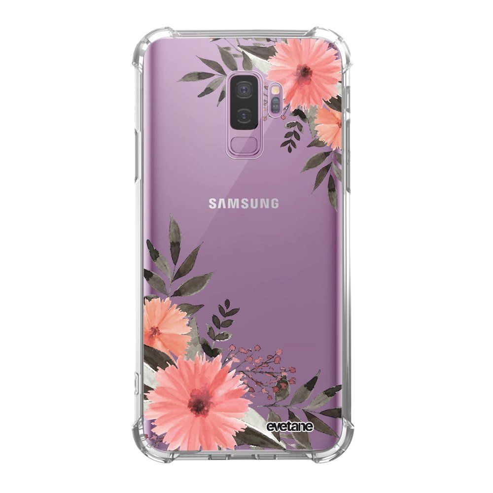 Evetane - Coque Samsung Galaxy S9 Plus anti-choc souple avec angles renforcés transparente Fleurs roses Evetane - Coque, étui smartphone