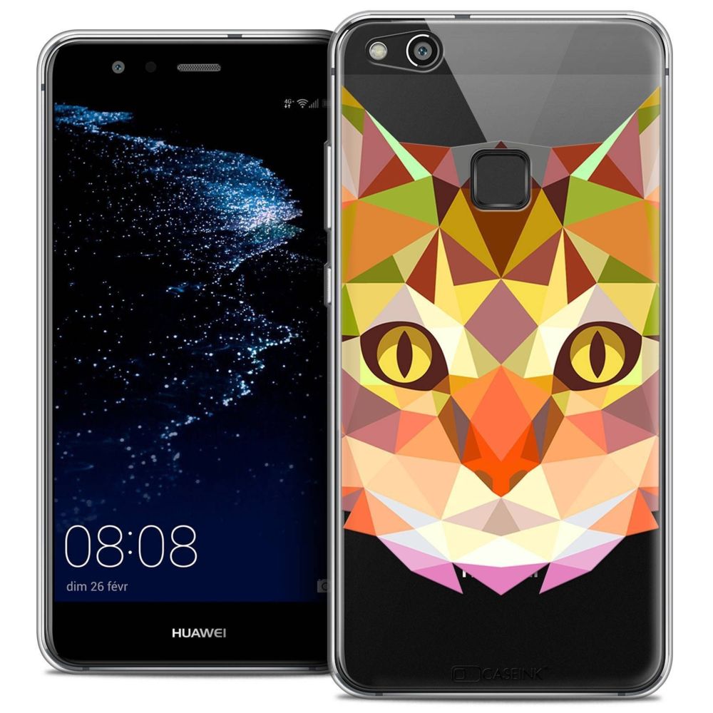 Caseink - Coque Housse Etui Huawei P10 LITE (5.2 ) [Crystal Gel HD Polygon Series Animal - Souple - Ultra Fin - Imprimé en France] Chat - Coque, étui smartphone