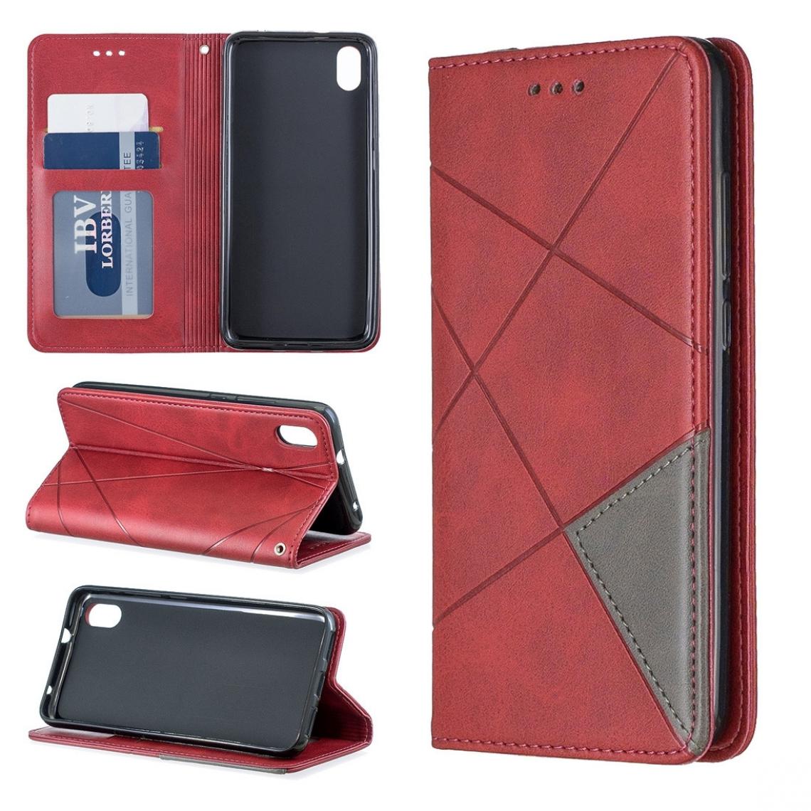 Wewoo - Housse Coque Etui en cuir magnétique à rabat horizontal avec texture et losange pour Xiaomi Redmi 7A rouge - Coque, étui smartphone