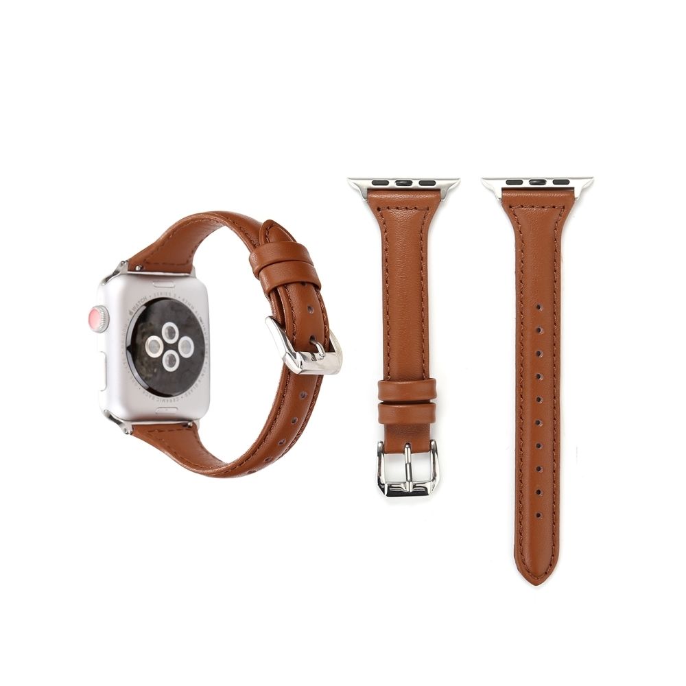 Wewoo - Bracelet de montre T Fashion en cuir véritable pour Apple Watch Series 3 & 2 & 1 42mm marron - Accessoires Apple Watch