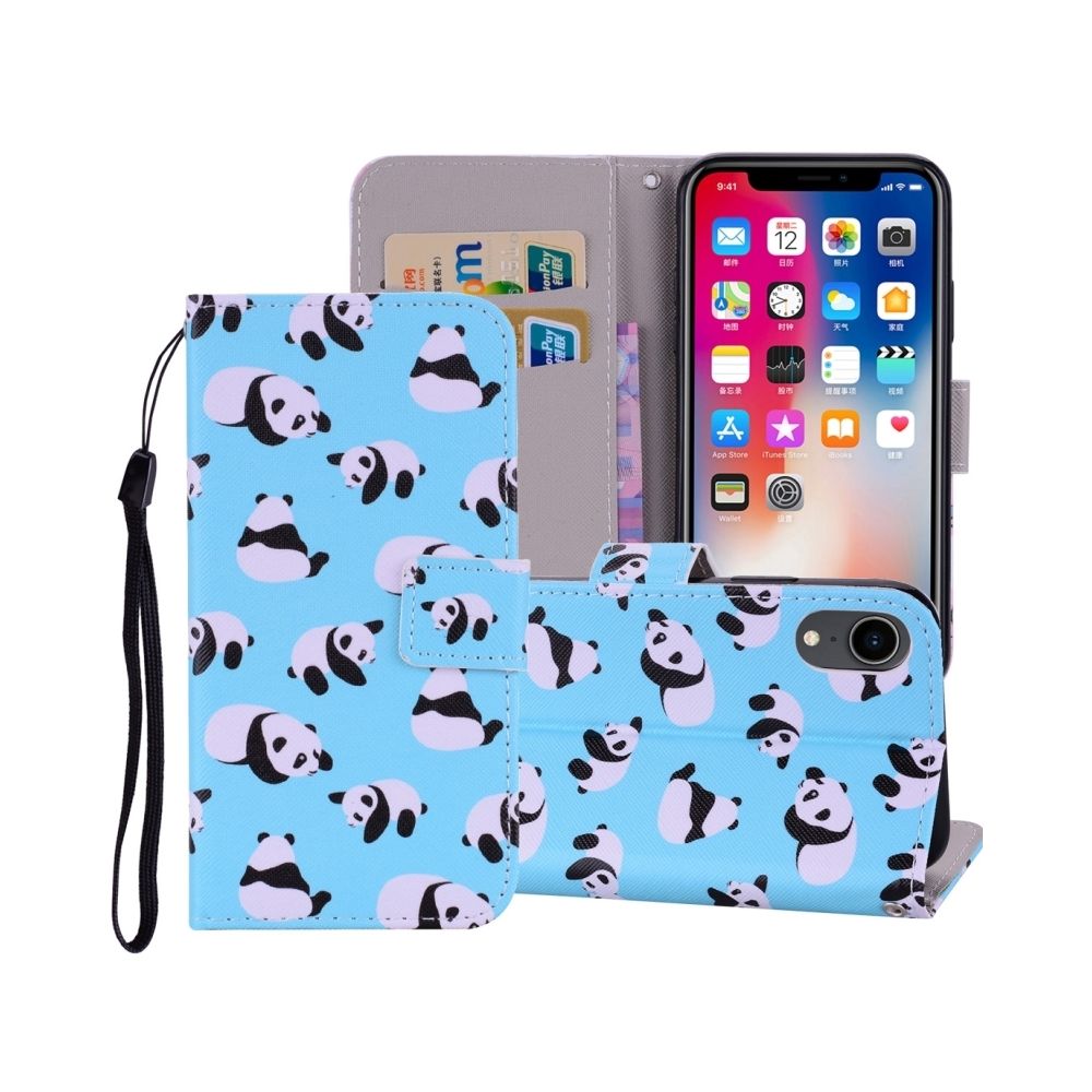 Wewoo - Étui en cuir à rabat horizontal avec dessin coloré et motif panda pour iPhone XR, avec support et logements pour cartes, portefeuille et lanière - Coque, étui smartphone