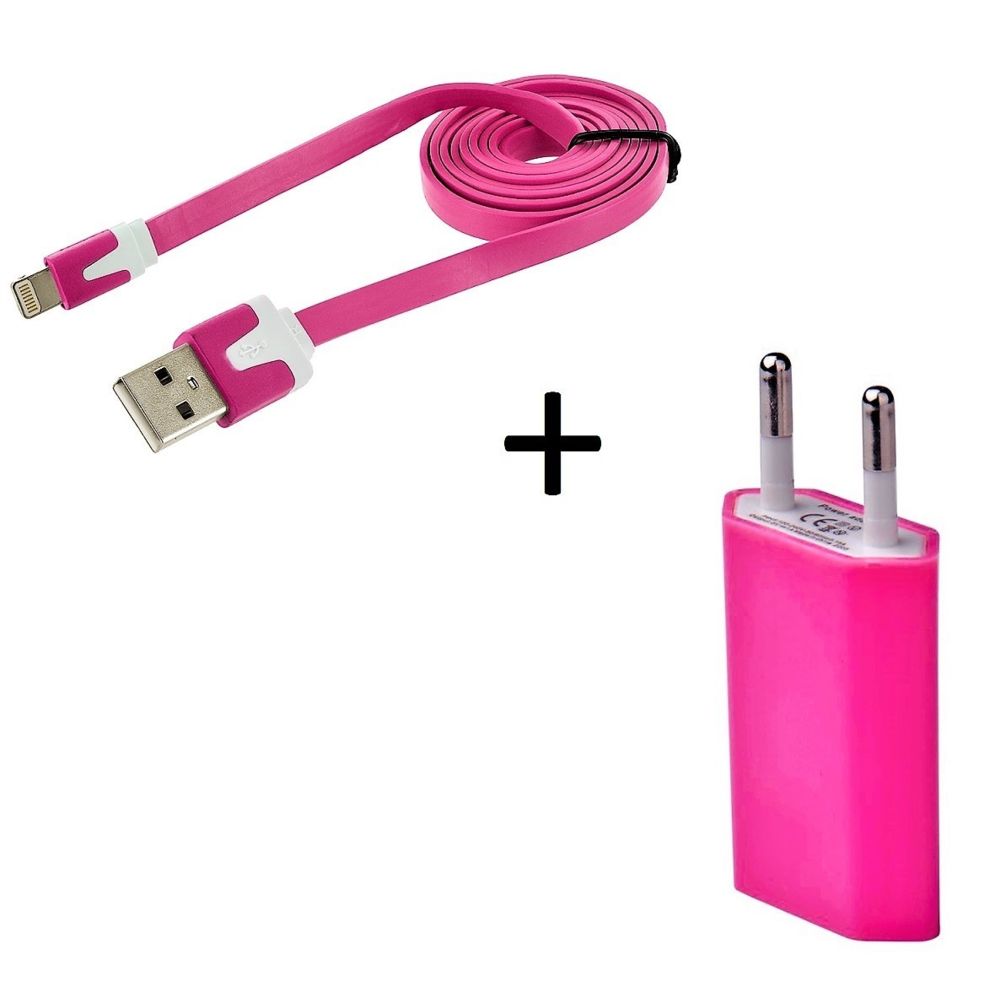 Shot - Cable Noodle 1m Chargeur + Prise Secteur pour IPHONE 6/6S APPLE USB Lightning Murale Pack (ROSE BONBON) - Chargeur secteur téléphone