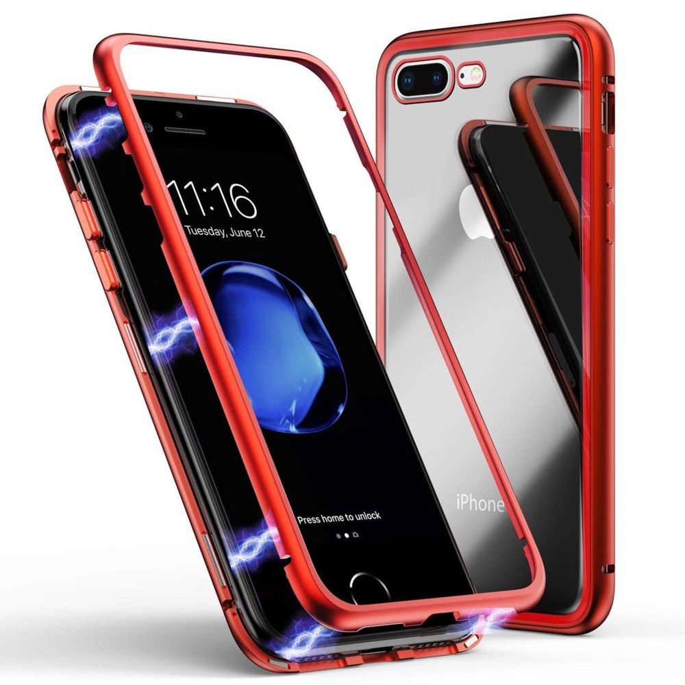 Phonillico - Coque Magnétique Rouge + Verre Trempé pour Apple iPhone 8 [Phonillico®] - Coque, étui smartphone