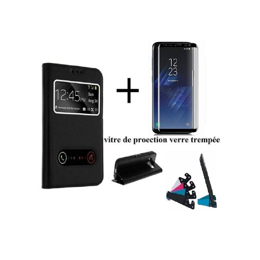 marque generique - Film Verre + Housse Coque Etui Noir pour Samsung Galaxy S8 Plus + 1 Support - Coque, étui smartphone