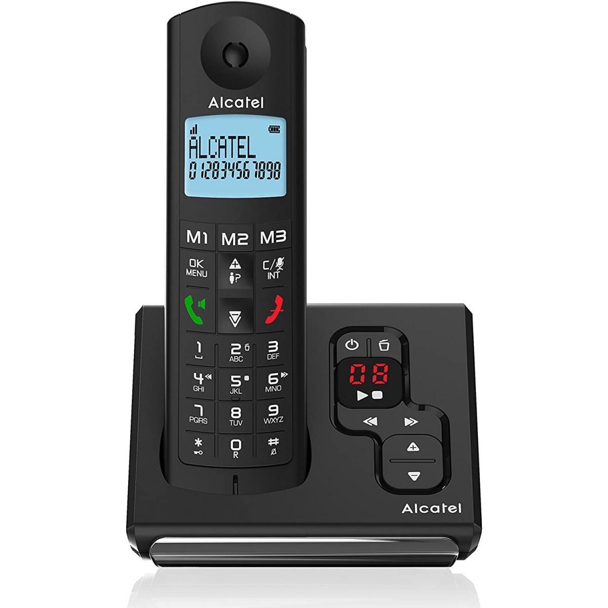 Alcatel - telephone sans Fil DECT avec répondeur intégré noir - Téléphone fixe-répondeur