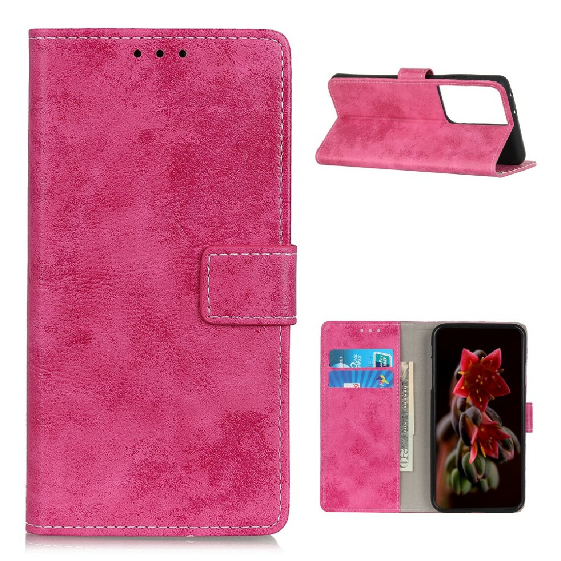 Other - Etui en PU style vintage avec support rose pour votre Samsung Galaxy S30 Ultra - Coque, étui smartphone
