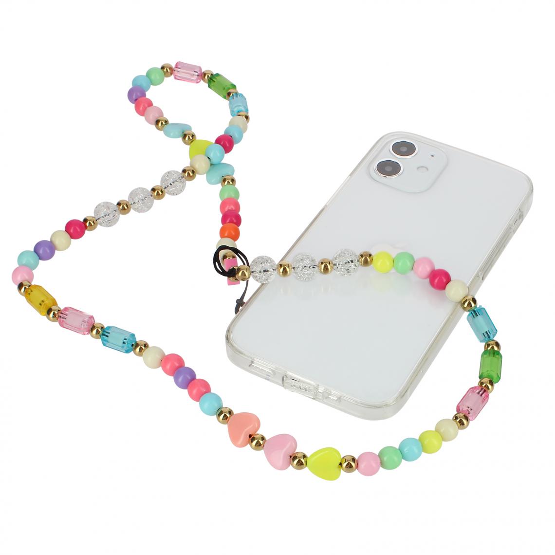 Avizar - Bijou de Téléphone Bracelet Perles rondes, cœurs, rouleaux 65cm Collection Perla - Autres accessoires smartphone