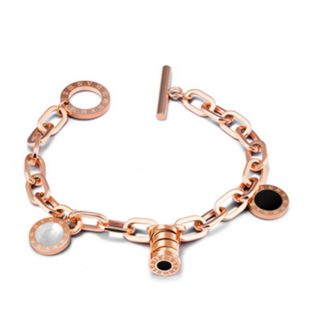 marque generique - YP Select femmes en acier inoxydable rond chiffres romains pendentif chaîne bracelet en or rose - Bracelet connecté