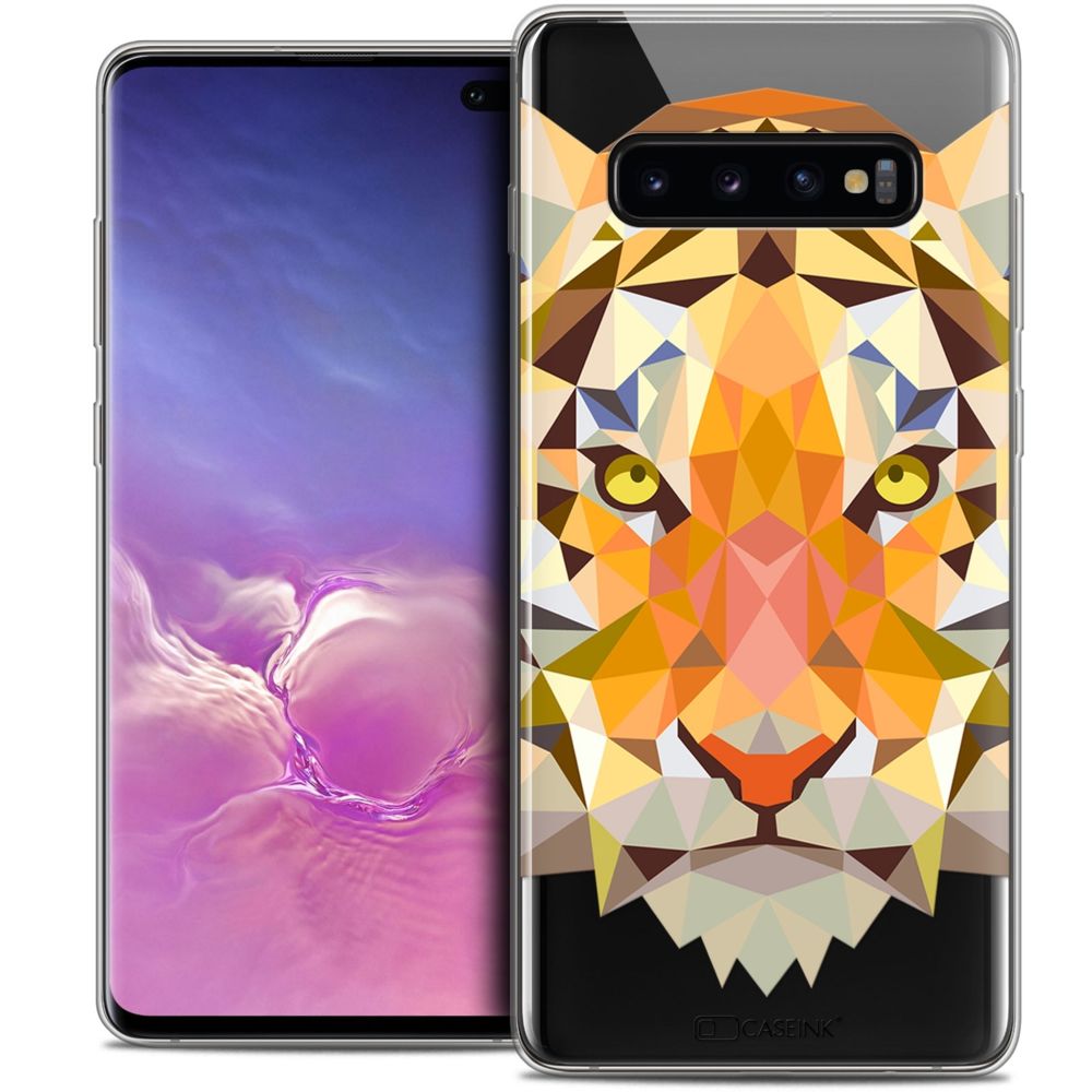 Caseink - Coque Housse Etui Pour Samsung Galaxy S10+ (6.4 ) [Crystal Gel HD Polygon Series Animal - Souple - Ultra Fin - Imprimé en France] Tigre - Coque, étui smartphone