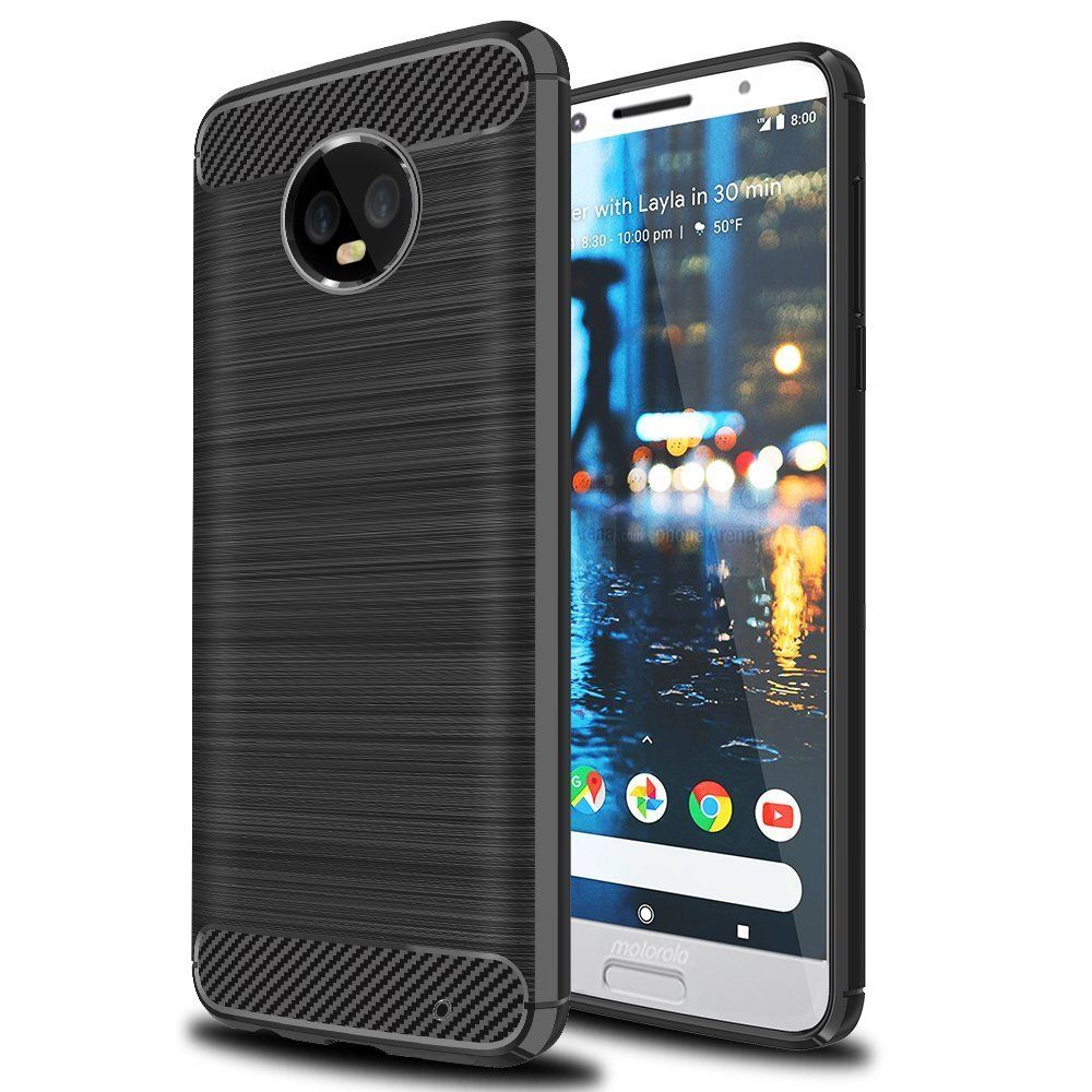 marque generique - Motorola Moto G6 Plus Housse Etui Housse Coque de protection Silicone Fibre de Carbone [Noir] - Autres accessoires smartphone