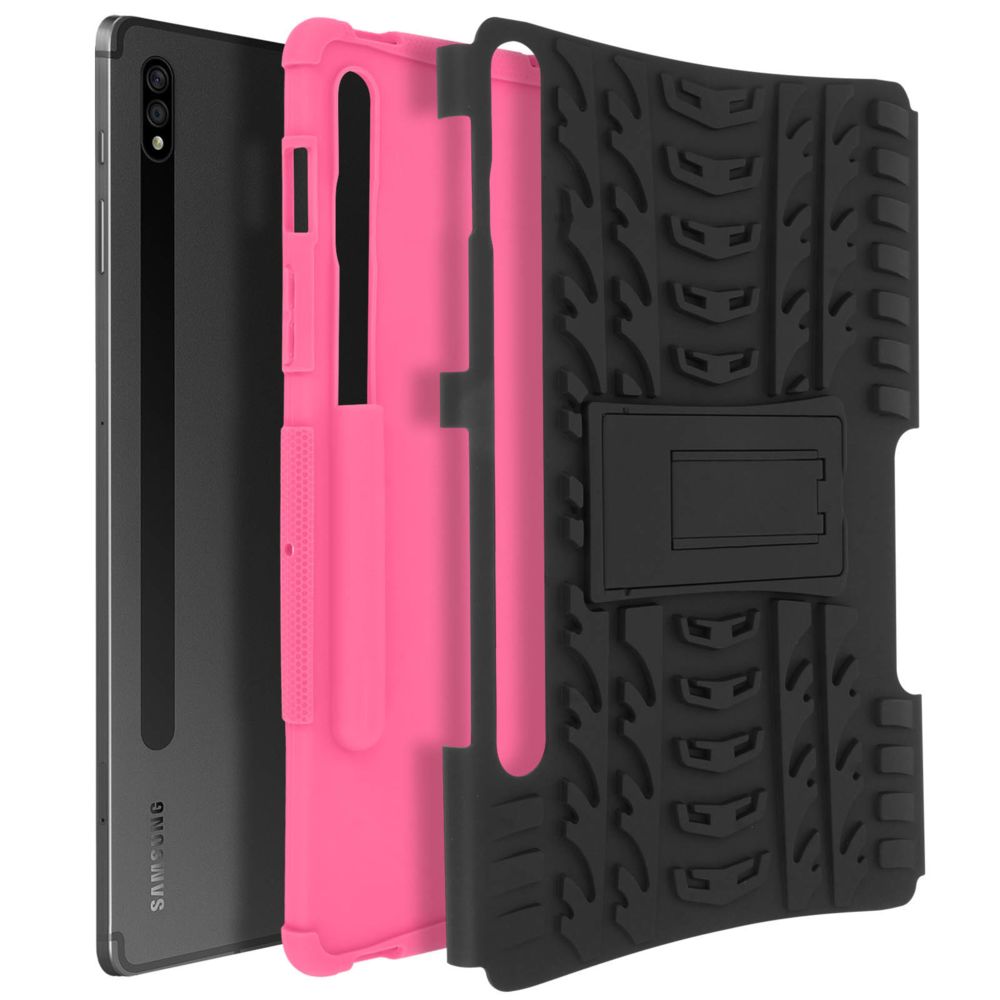 Avizar - Coque Galaxy Tab S7 11.0 Protection Bi-matière Béquille Support noir et rose - Coque, étui smartphone