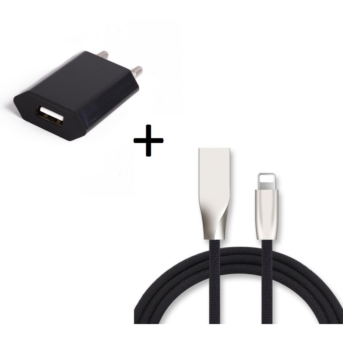 Shot - Pack Chargeur Lightning pour "IPHONE 12 Pro Max" (Cable Fast Charge + Prise Secteur Couleur USB)IOS (NOIR) - Chargeur secteur téléphone