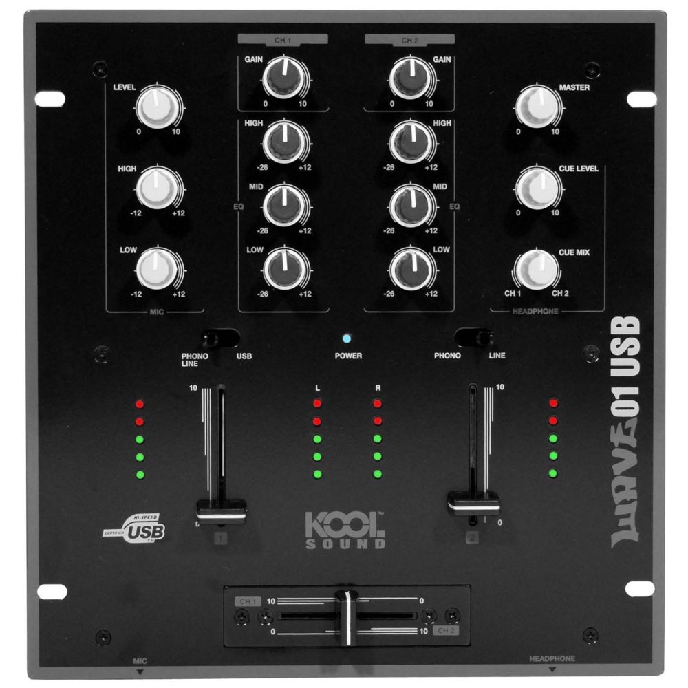 Kool Sound - Table de mixage 2 voies 6 entrées avec port USB KOOL SOUND WAVE-01 - Tables de mixage