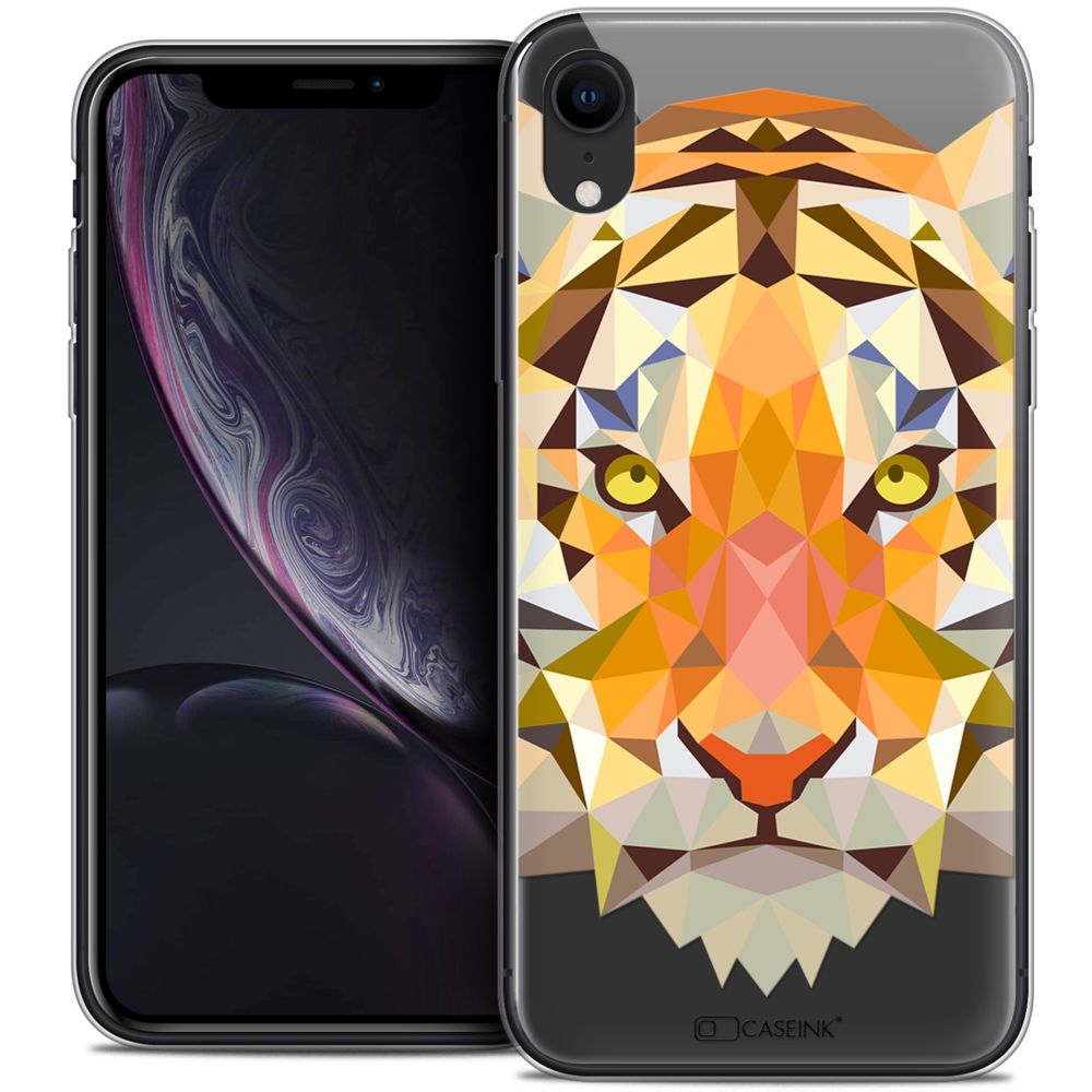Caseink - Coque Housse Etui Apple iPhone Xr (6.1 ) [Crystal Gel HD Polygon Series Animal - Souple - Ultra Fin - Imprimé en France] Tigre - Coque, étui smartphone