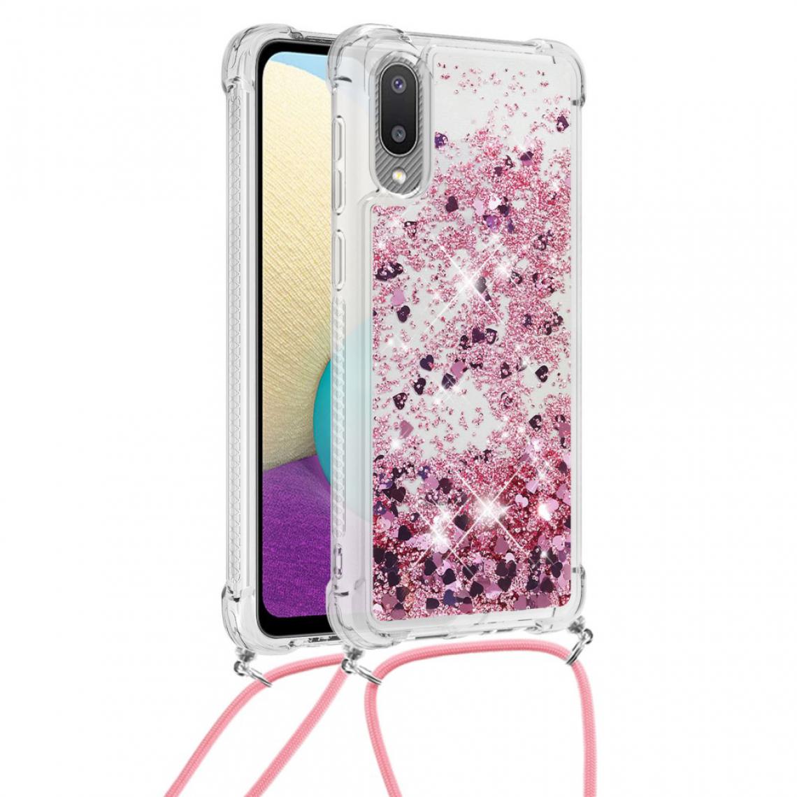 Other - Coque en TPU Flottant Quicksand Glitter Brillant avec Sangle Coeurs en or rose pour votre Samsung Galaxy A02/M02 - Coque, étui smartphone