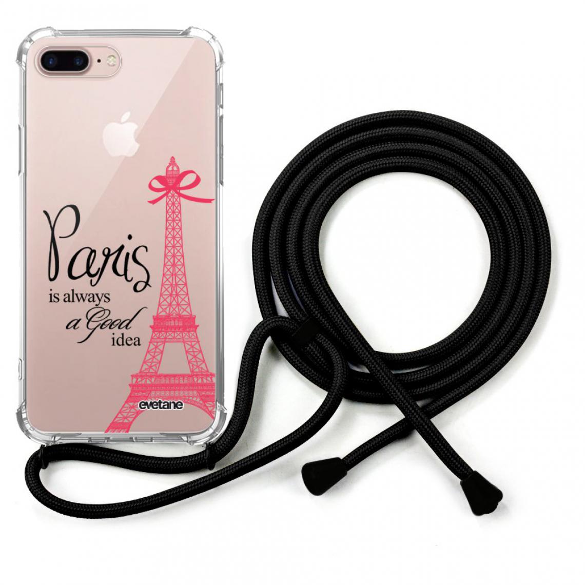 Evetane - Coque iPhone 7 Plus /8 Plus coque avec cordon transparente Paris is always a good idea - Coque, étui smartphone